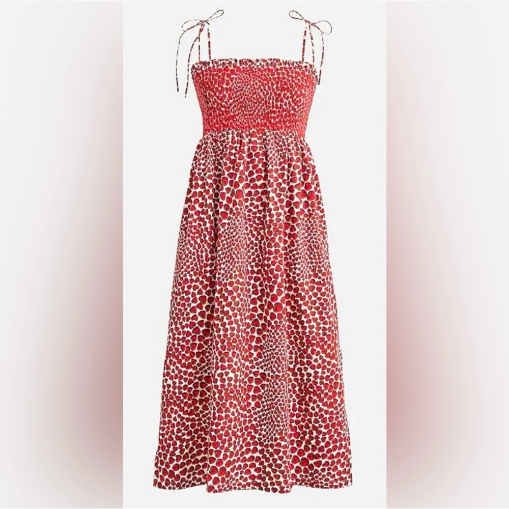 J. Crew Smocked Cotton Voile Paloma Dress “Strawberry Swirl” Fruit Print NWT L